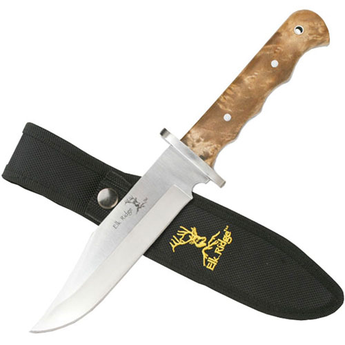 Elk Ridge Burl Wood Handle Fixed Blade Knife w/ Nylon Sheath