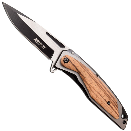 MTech Usa Folding Knife - Aluminum Handle w/ Wood Overlay