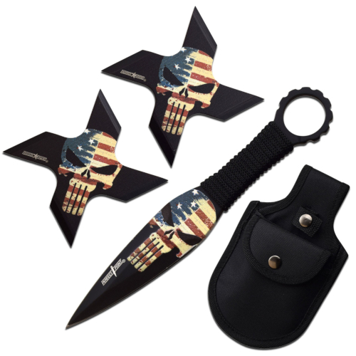 American Skull Throwing Knife & 2 Throwing Stars