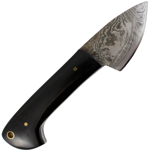 True Damascus Fixed Knife w/Sheath - Bison Horn