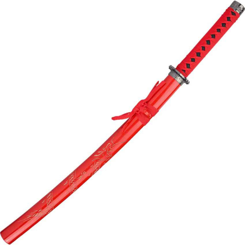 Carved Dragon Red Saya Sword Set