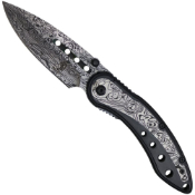 Damascus Etched Folding Knife