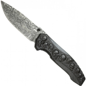 Wartech Etched Damascus Folding Knife